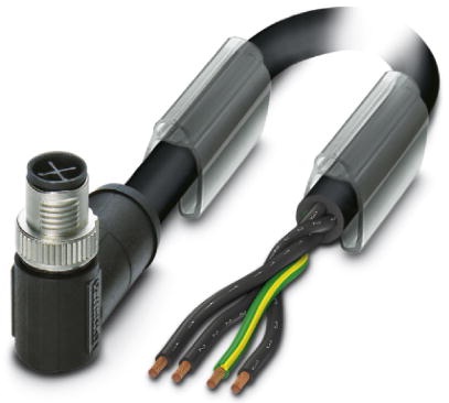 Phoenix Contact M12 Power Cordset; SAC-4P-MRS/ 5.0-PUR PE SCO; Male Right Angle; 4-Pin; 4-Wire; 12A; 630V; 5m PUR Cable